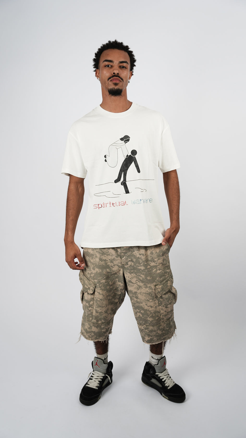 "SPIRITUAL WARFARE" Tee White