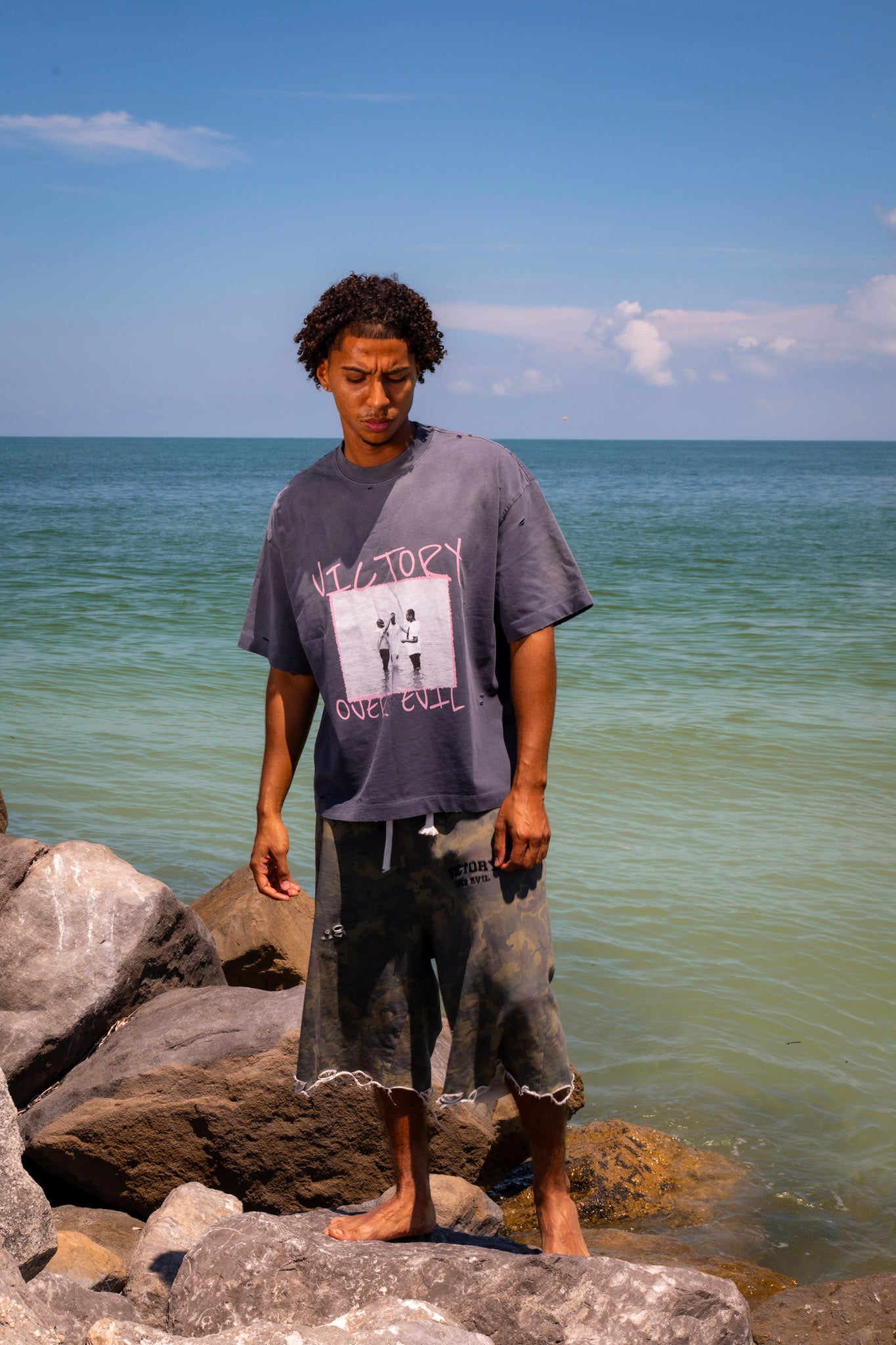 "REBORN" Tee Steel Blue