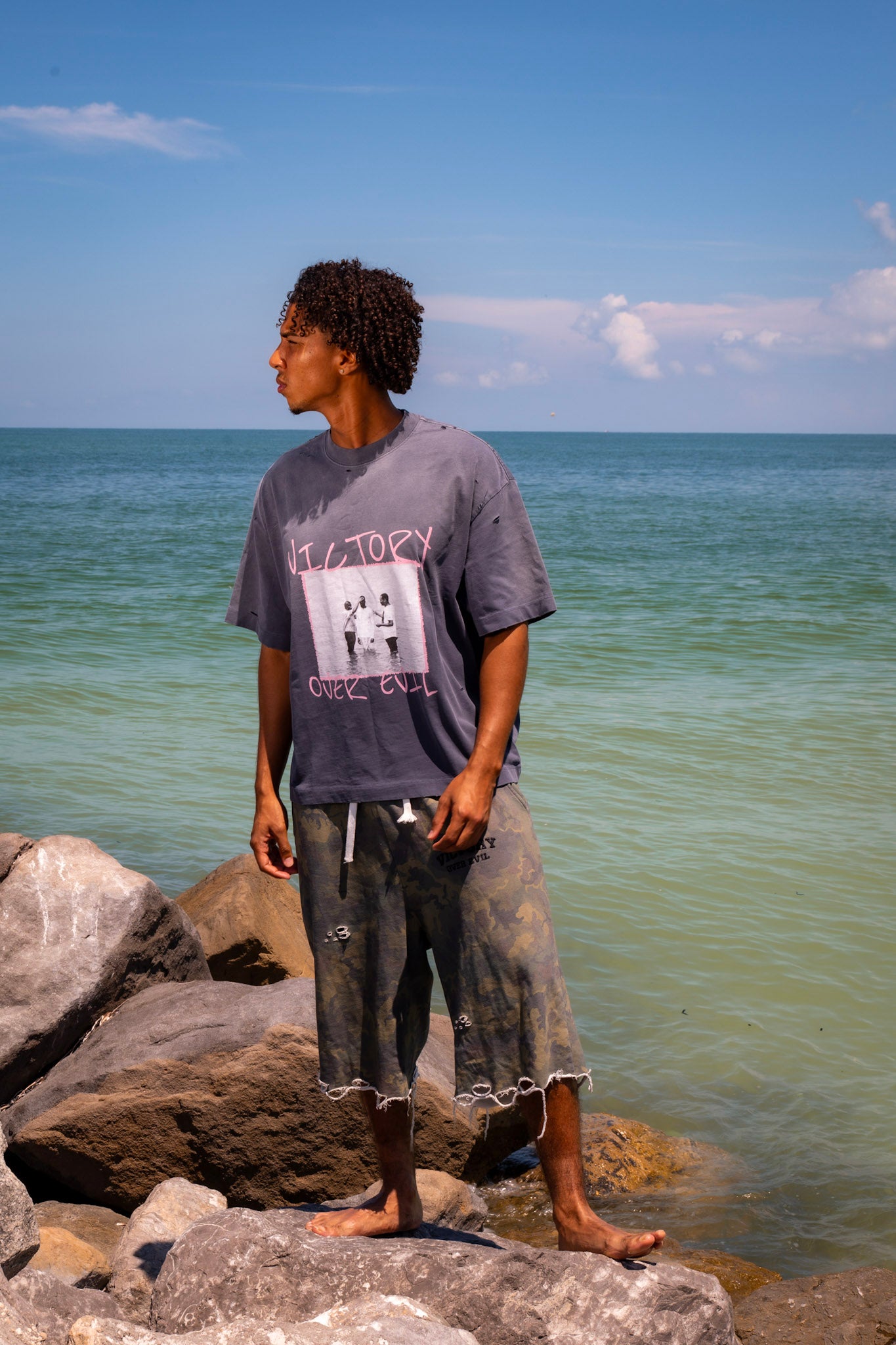 "REBORN" Tee Steel Blue